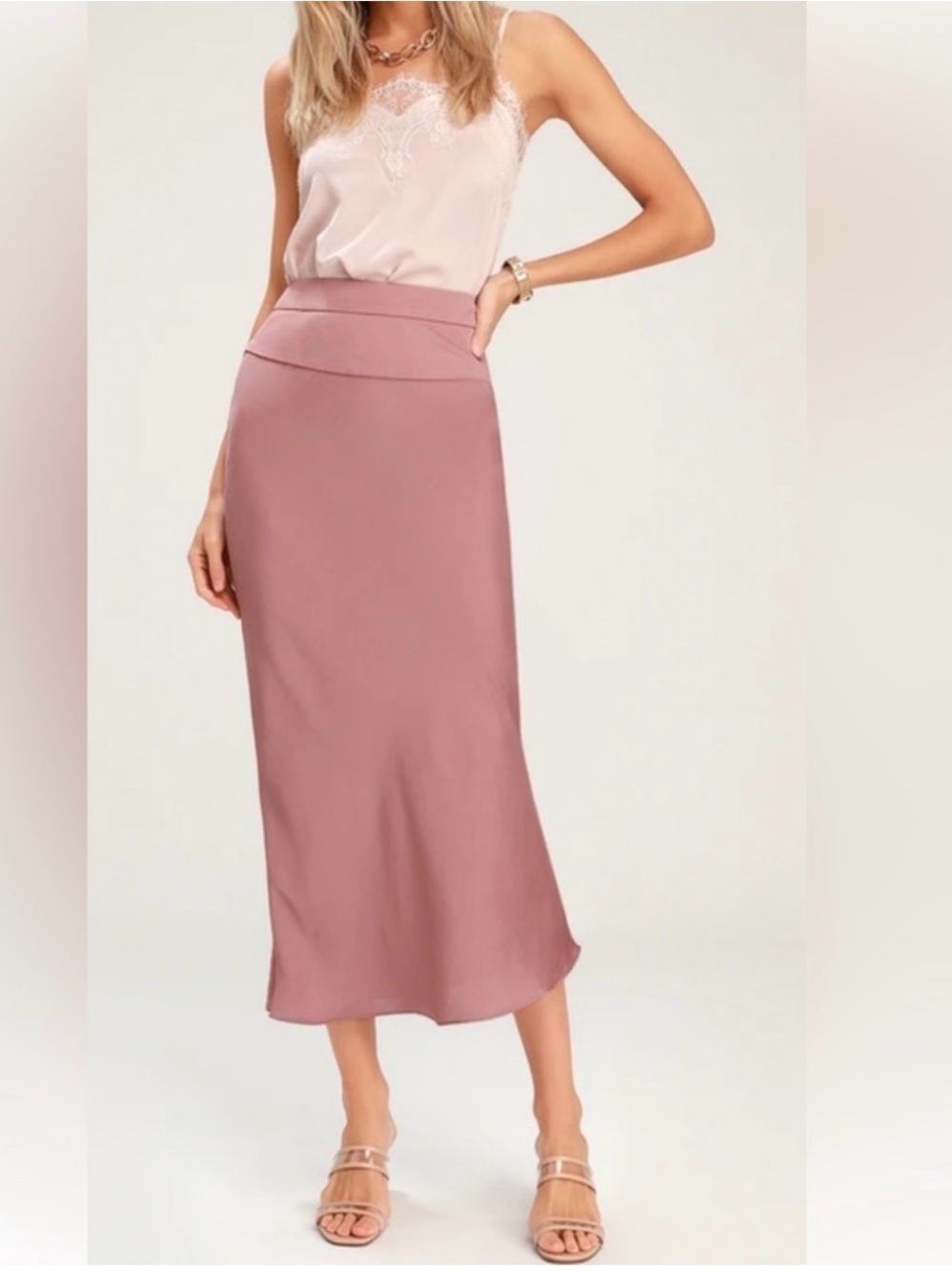 Free People Women's Mauve Satin Midi Skirt